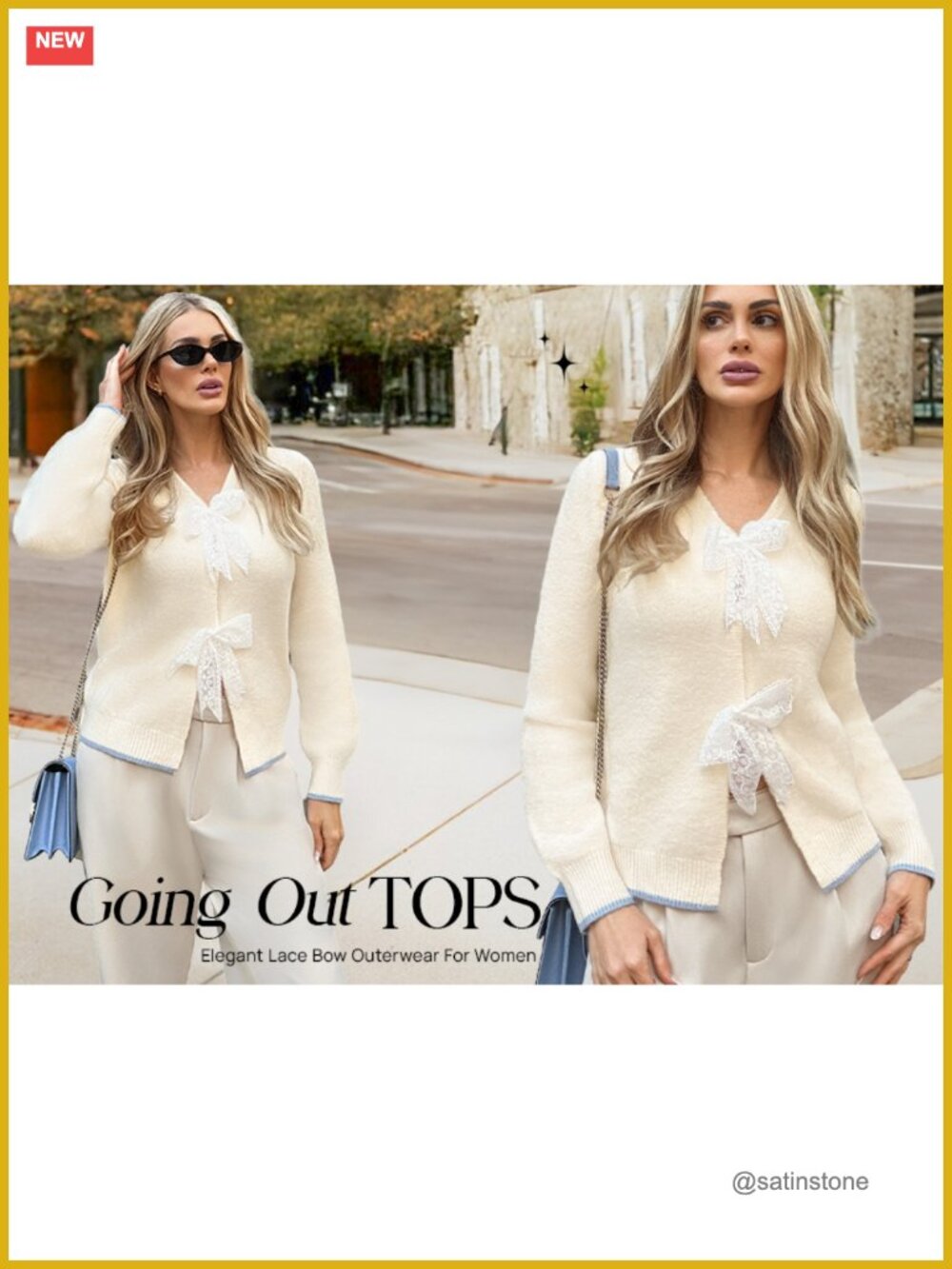 Chunky Knit Tie Front Bow Cardigan Sweater V-Neck Long Sleeve Women's Fall - Picture 6 of 6